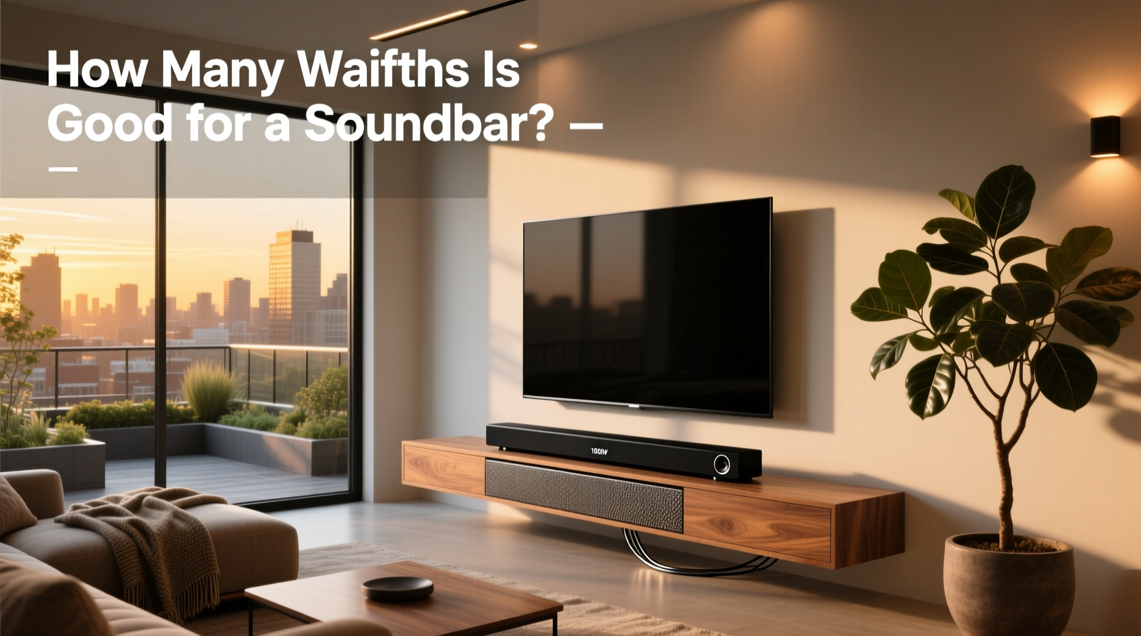 Soundbar with subwoofer 1000w setup on entertainment center