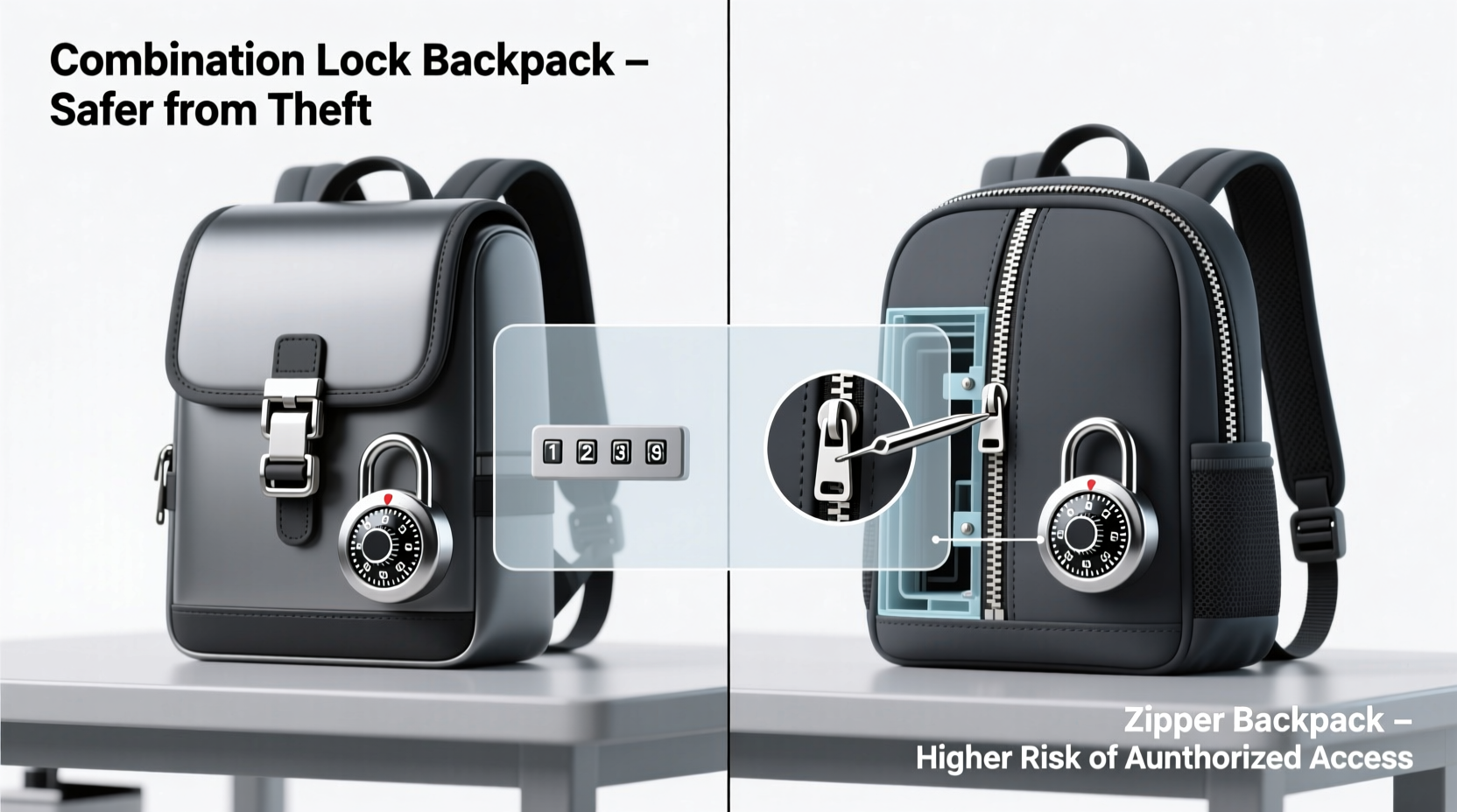 combination lock vs zipper backpack which is actually safer from theft