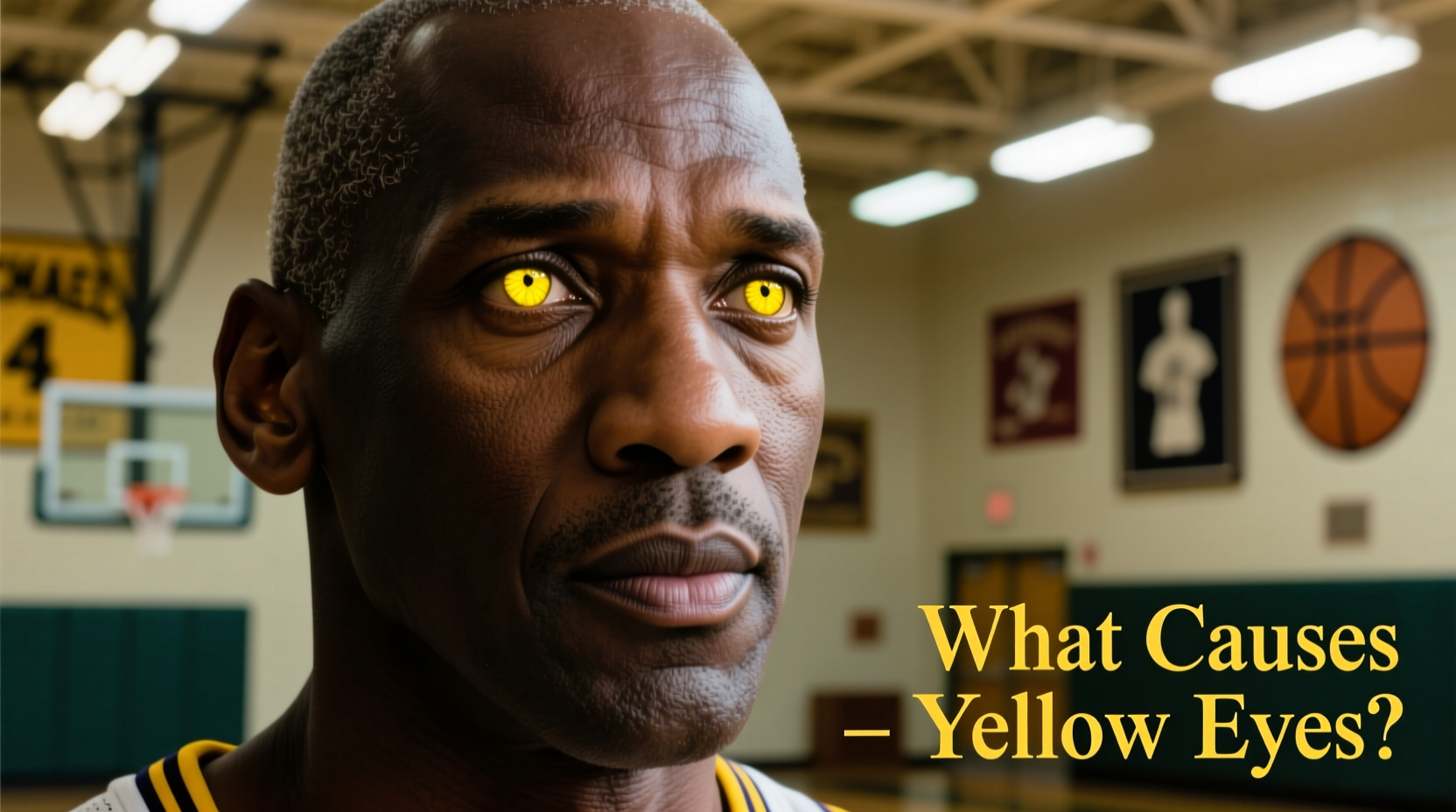 michael jordans yellow eyes whats causing the color change