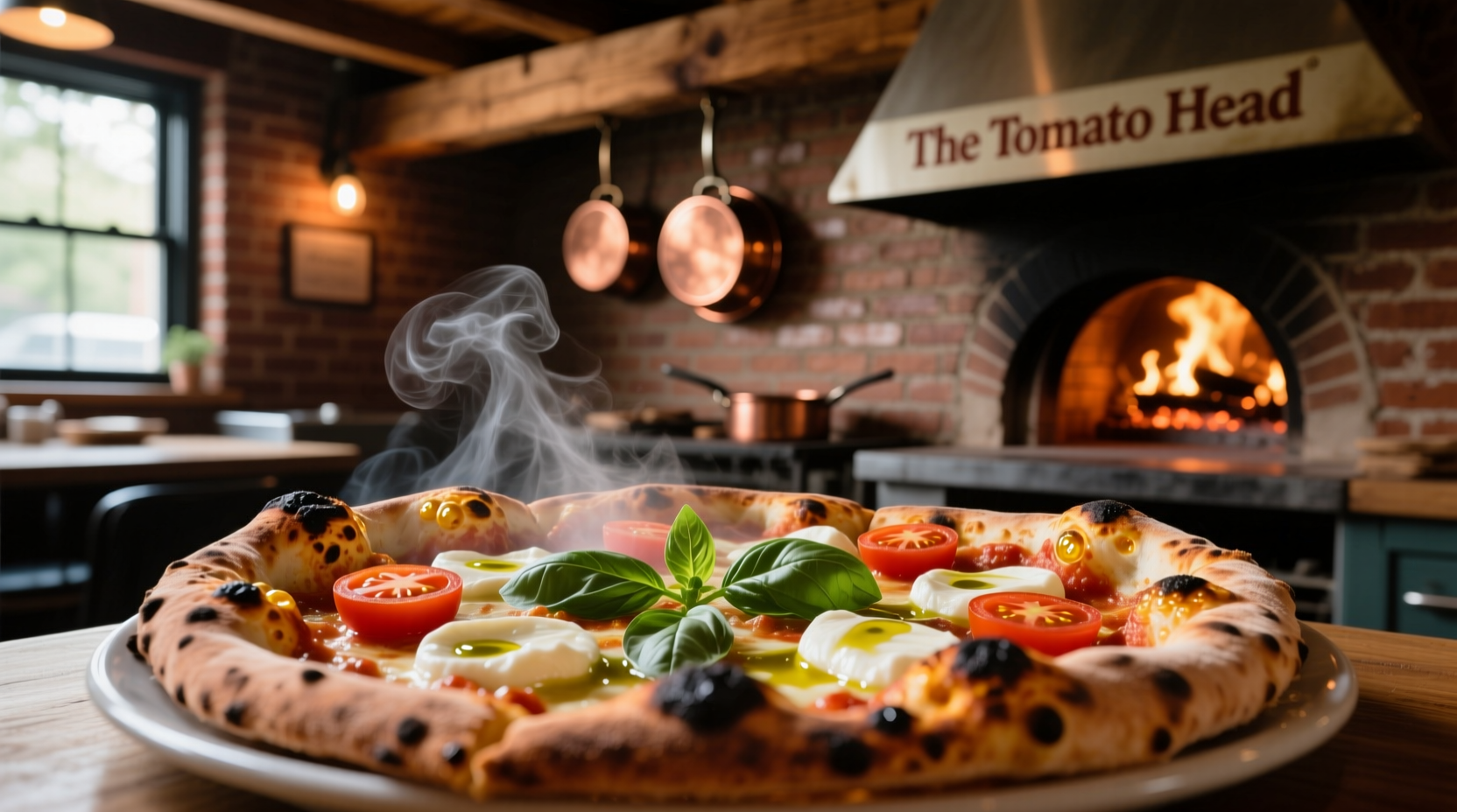Wood-fired pizza at The Tomato Head restaurant