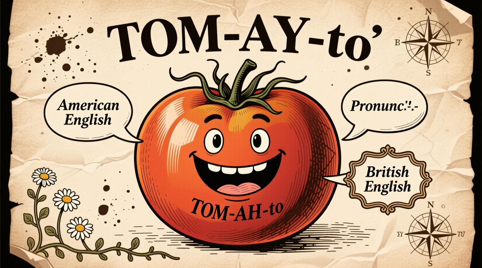 Vintage illustration comparing tomato pronunciations