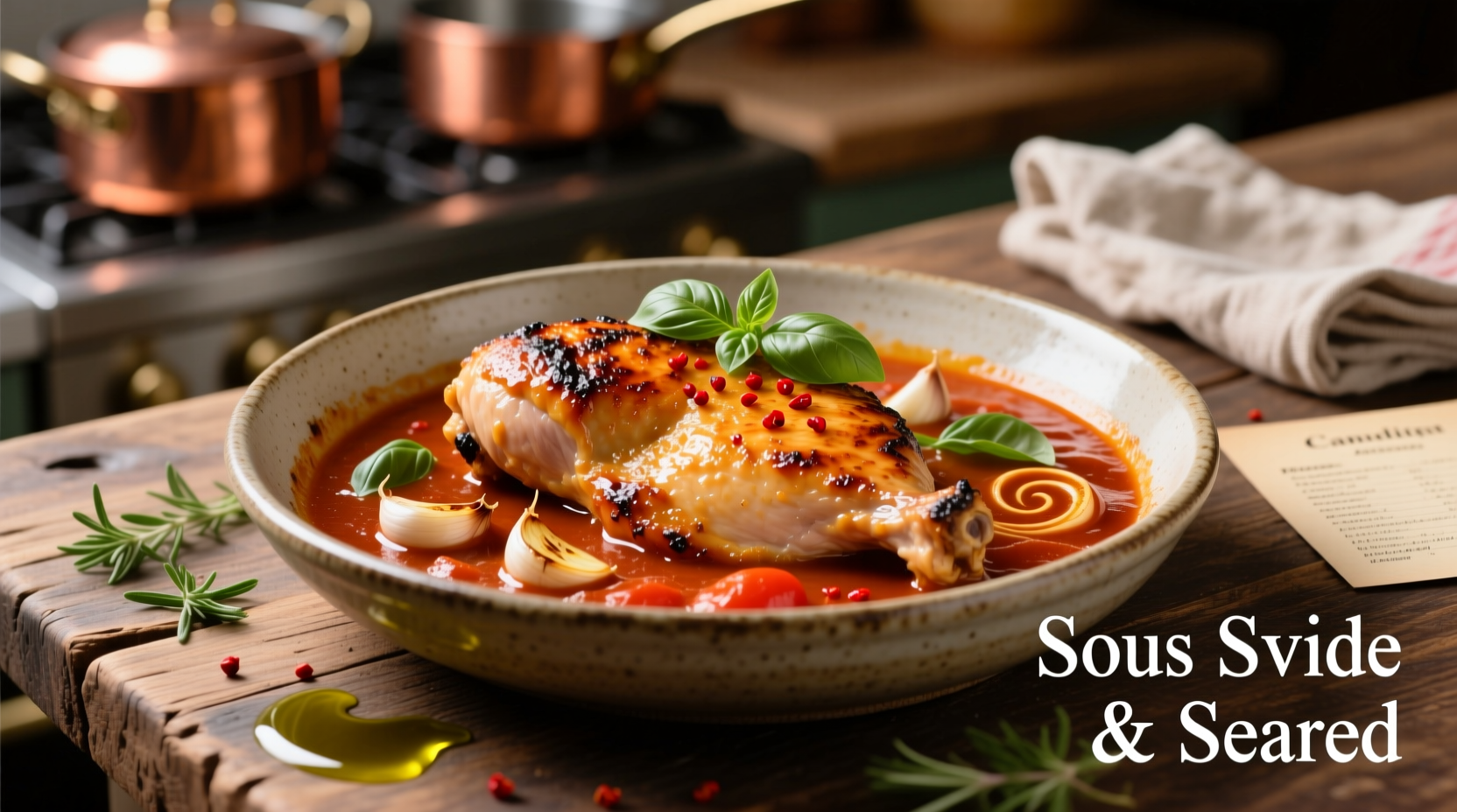 Perfectly seared chicken in rich tomato sauce