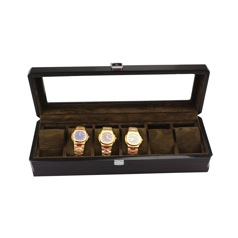 Luxury Custom Display Long Wooden Watch Storage Box For 6 Slots Watches