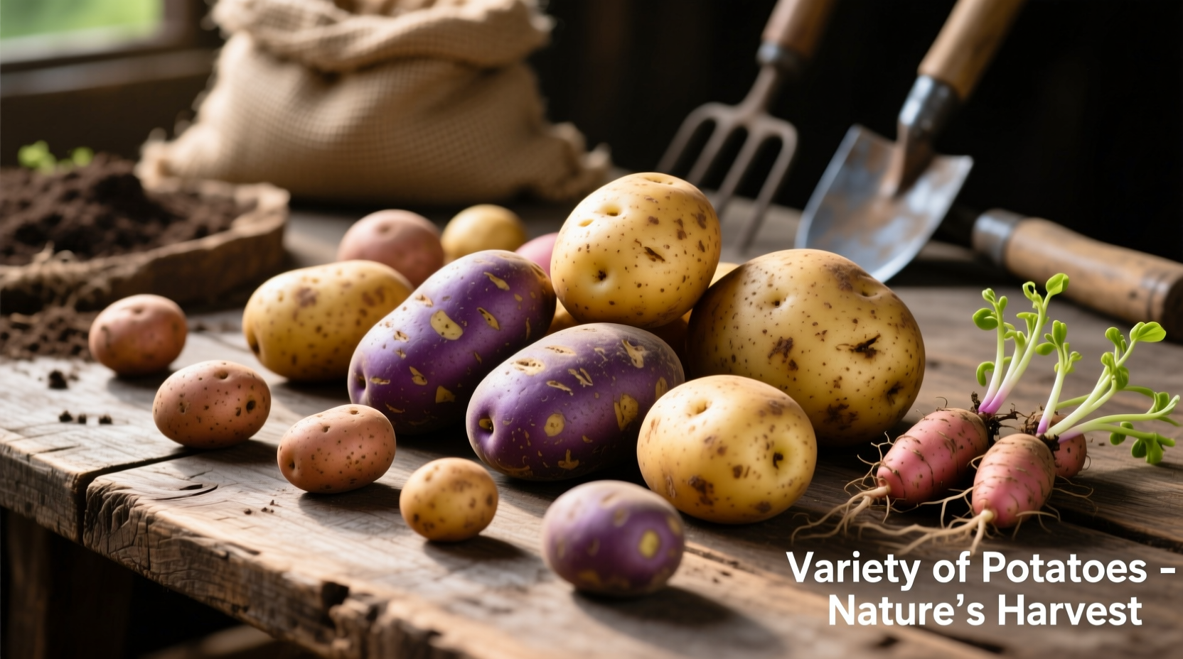 Variety of potatoes showing different types and sizes