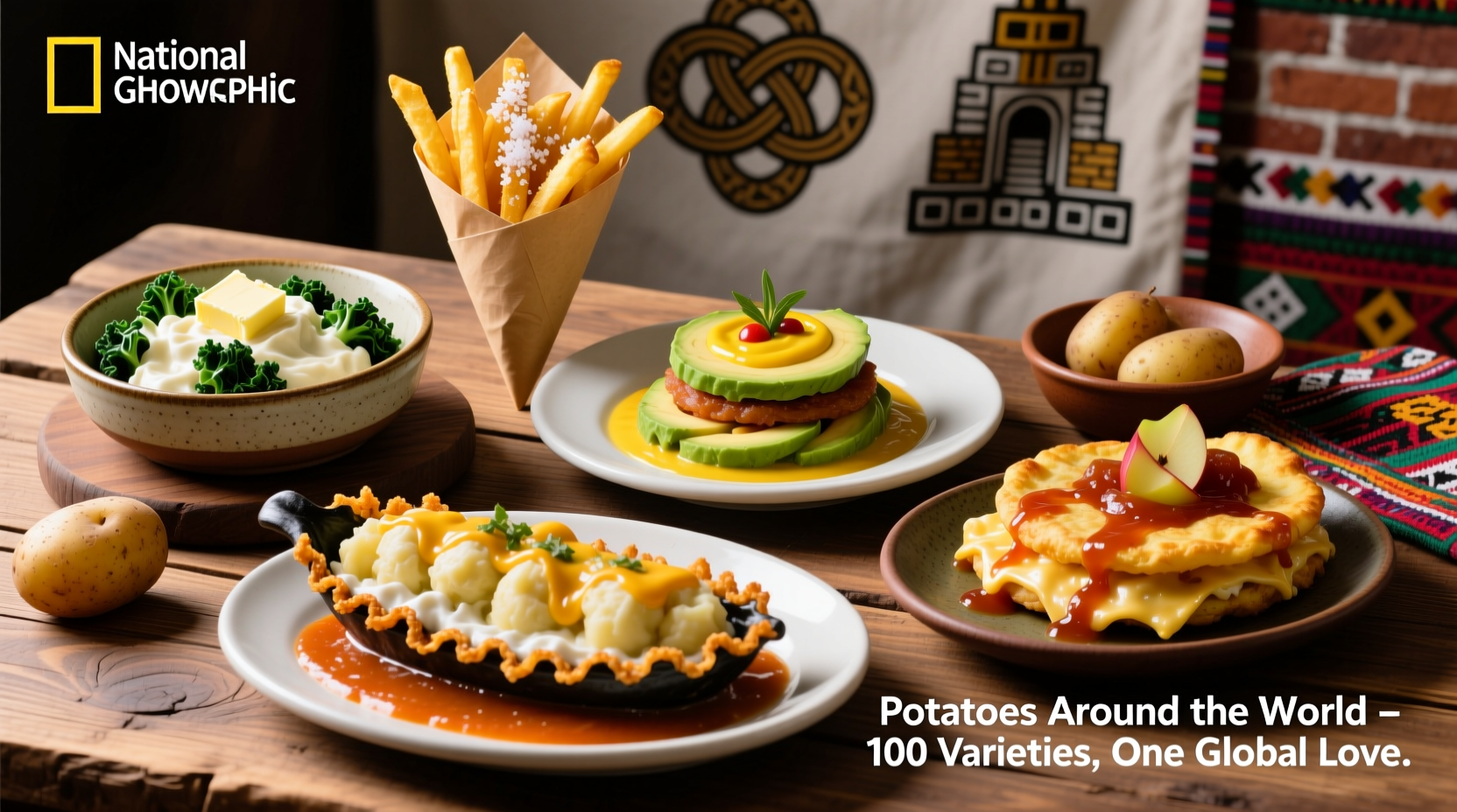 Variety of potato dishes from different cultures