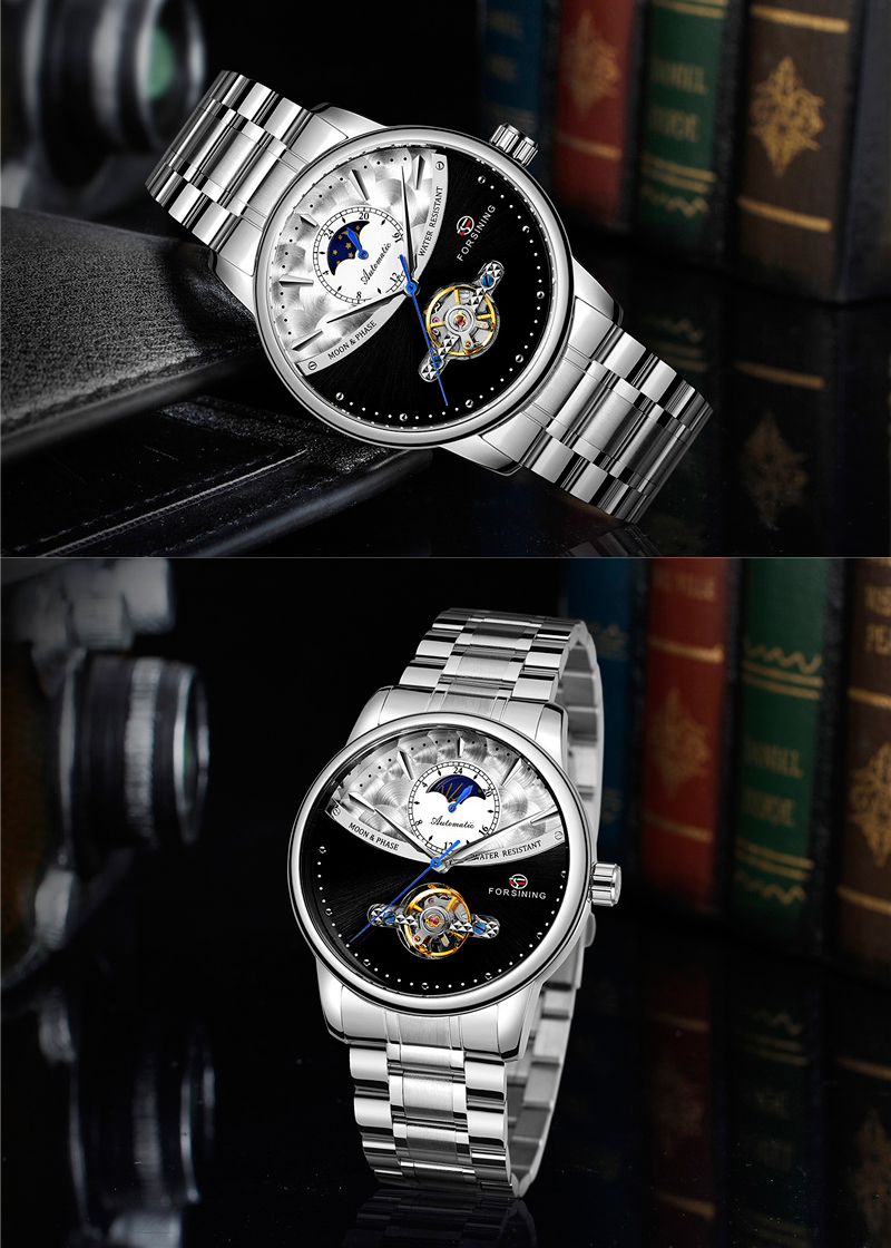 Forsining 8179 Steampunk De Luxe Cadran Noir Hommes Automatique Mécanique Montre-Bracelet Top Marque De Luxe Mâle Horloge Relogio acier bande