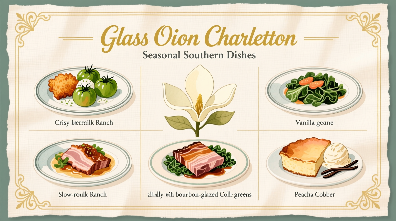 The Glass Onion Charleston menu featuring seasonal Southern dishes
