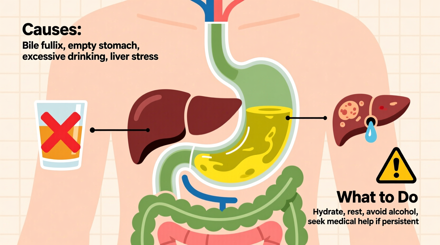 yellow vomit after drinking causes and what to do