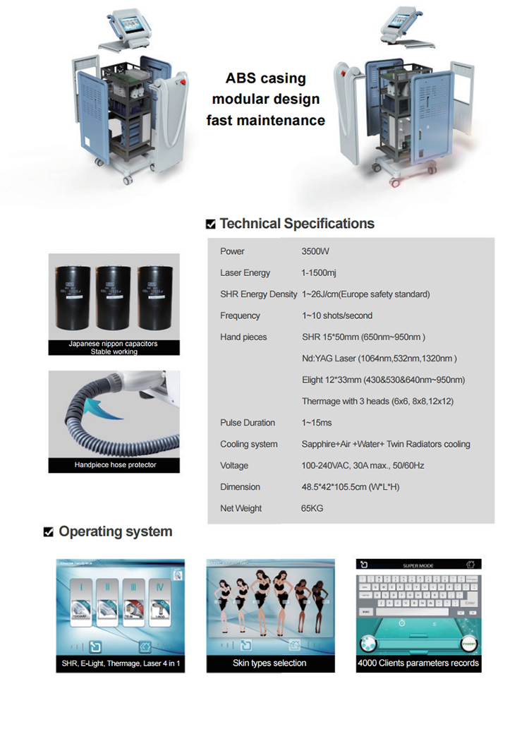 Kes Newest 3500W ipl laser hair removal machine / ipl opt shr Elight rf nd yag laser with 200000shots