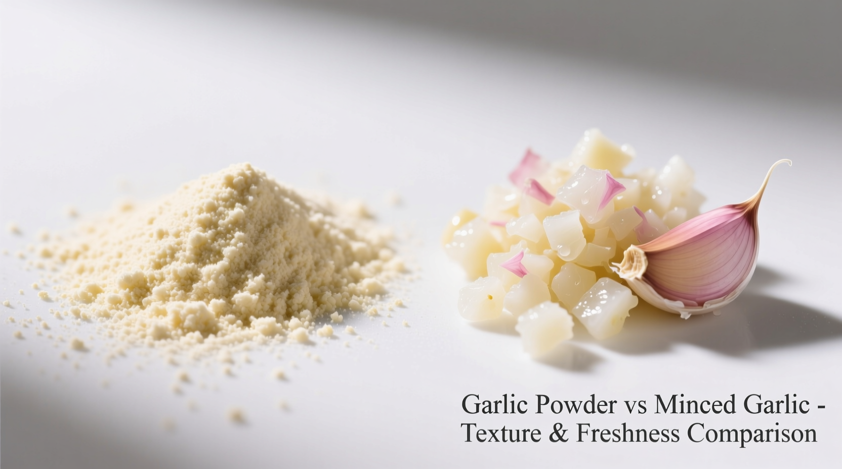 Close-up comparison of garlic powder and minced garlic