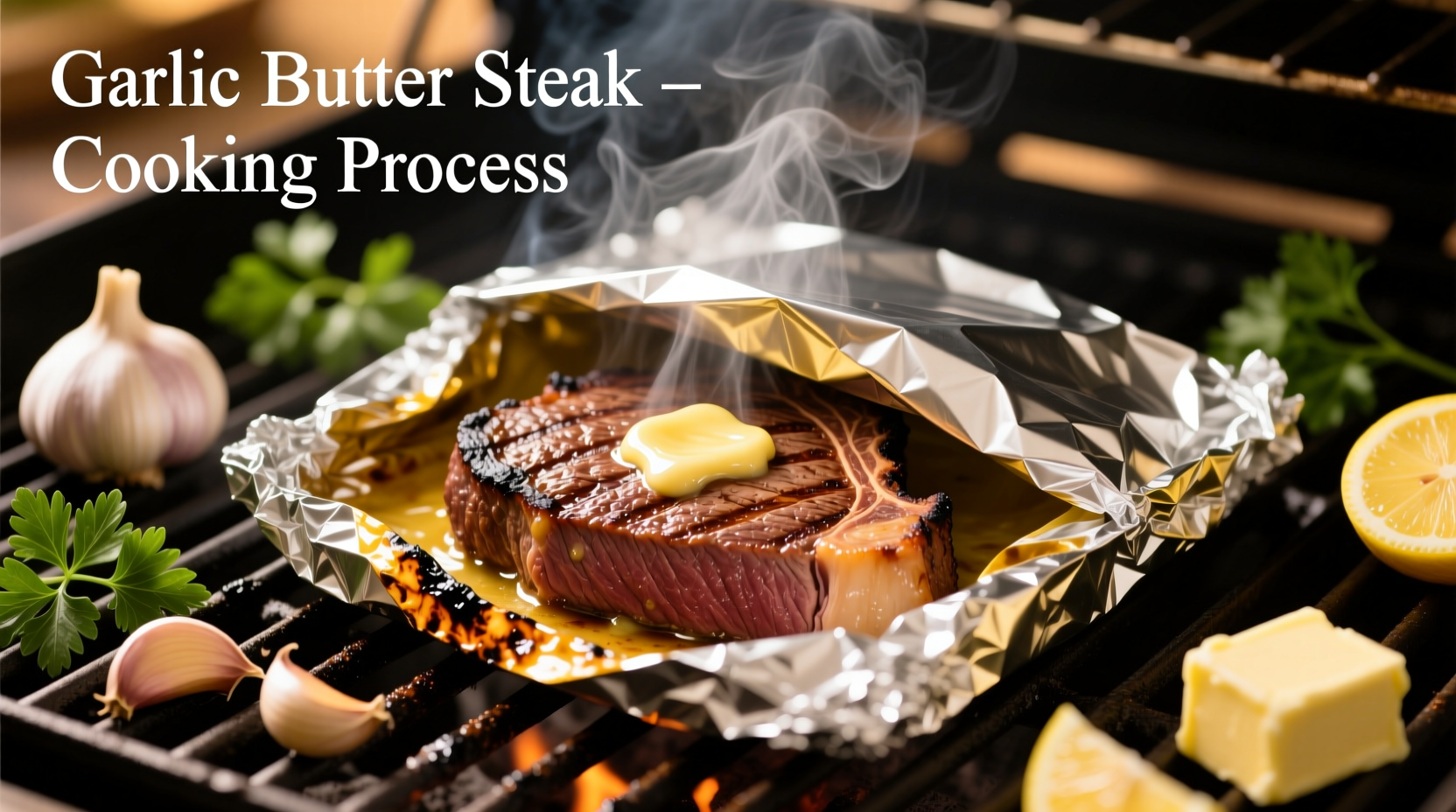 Garlic butter steak foil packet cooking process