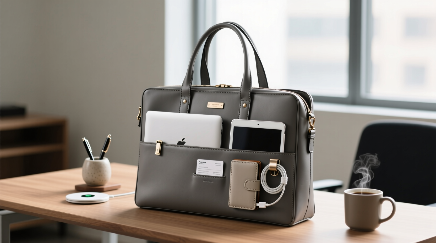 how to style and organize a tote bag for a sleek briefcase alternative