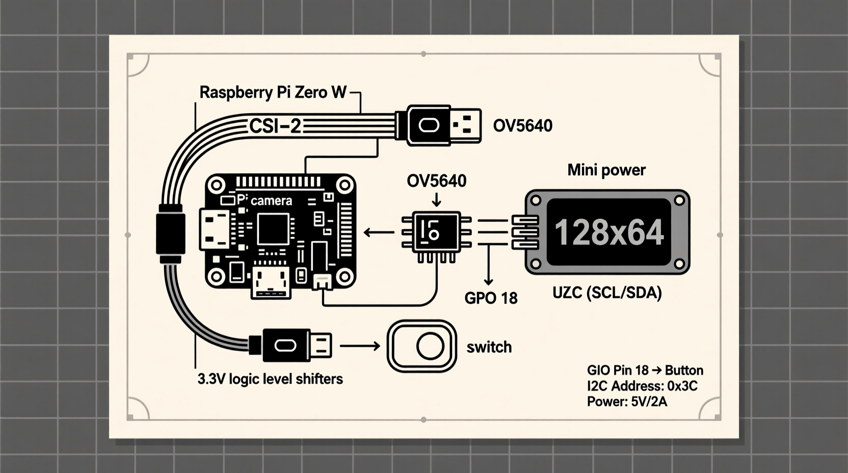 Wiring diagram for Raspberry Pi instant camera