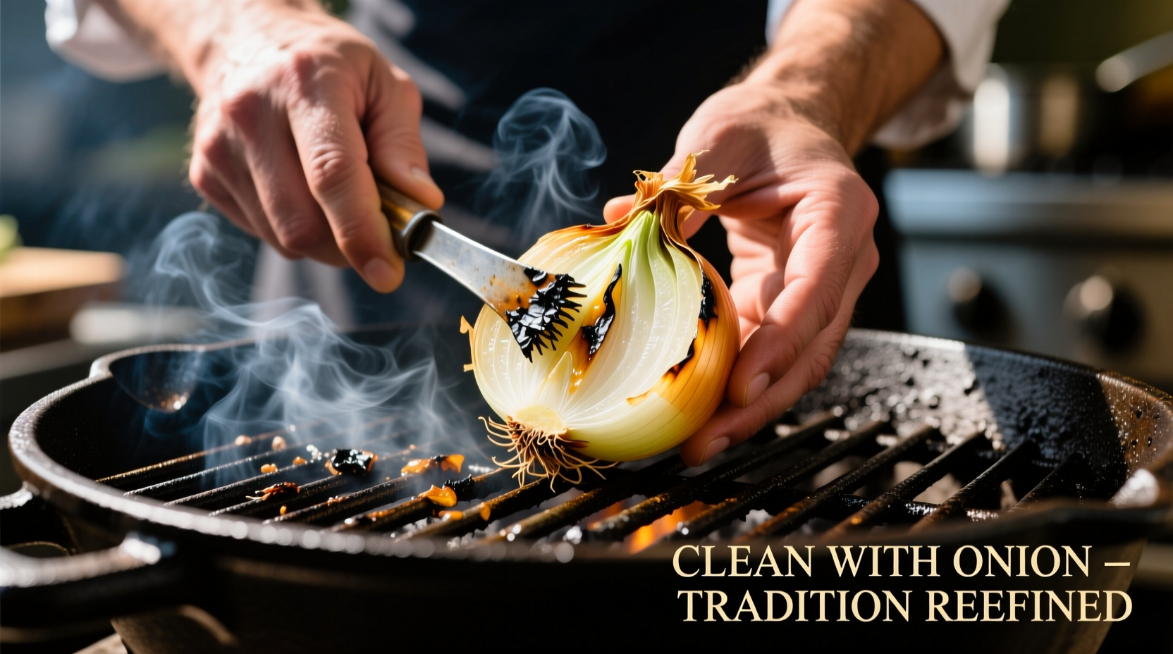 cleaning grill with onion