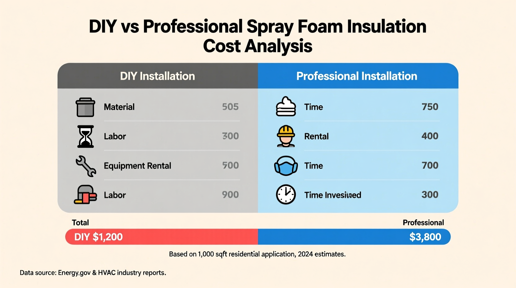 Cost comparison chart for DIY versus professional spray foam insulation