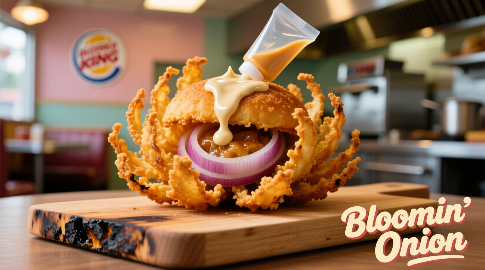 Frisch zubereitetes Bloomin' Onion mit Signature-Sauce