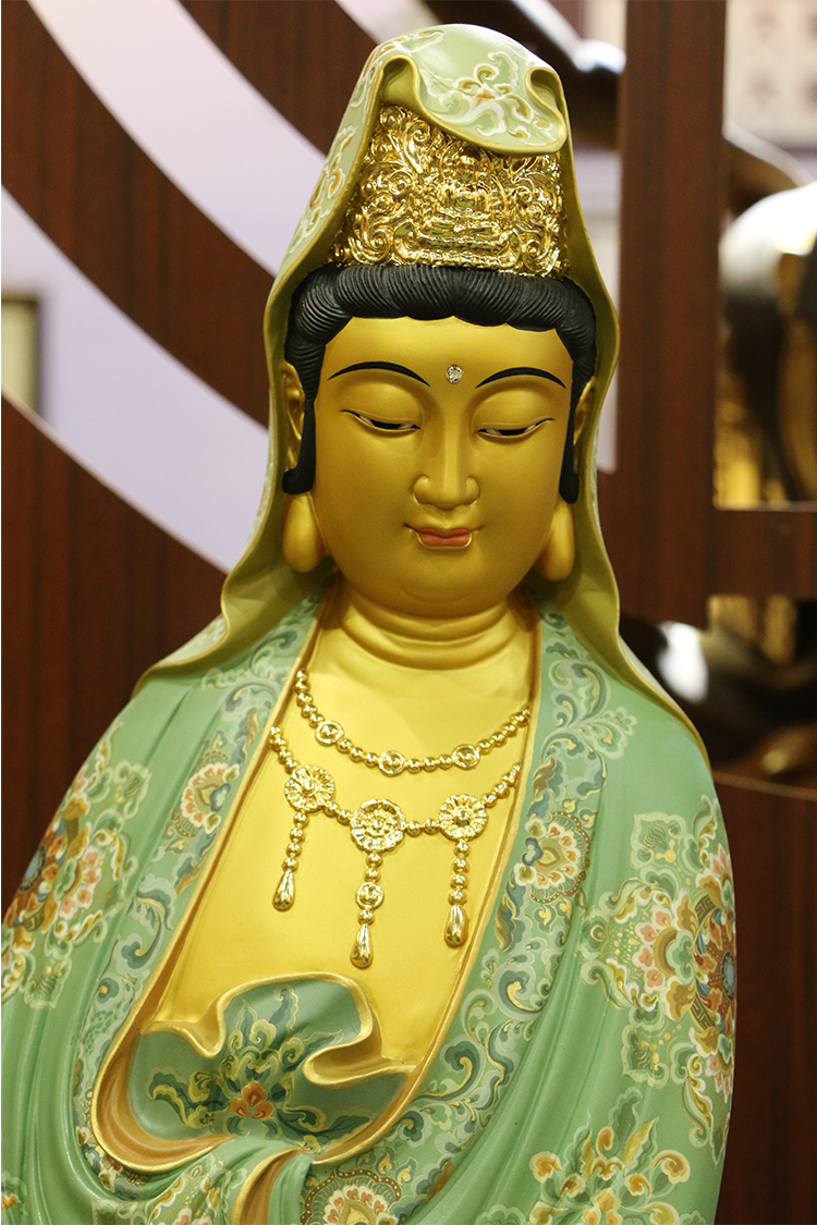 台湾纯铜漆画观音佛饰观音菩萨雕像念珠观音站雕像