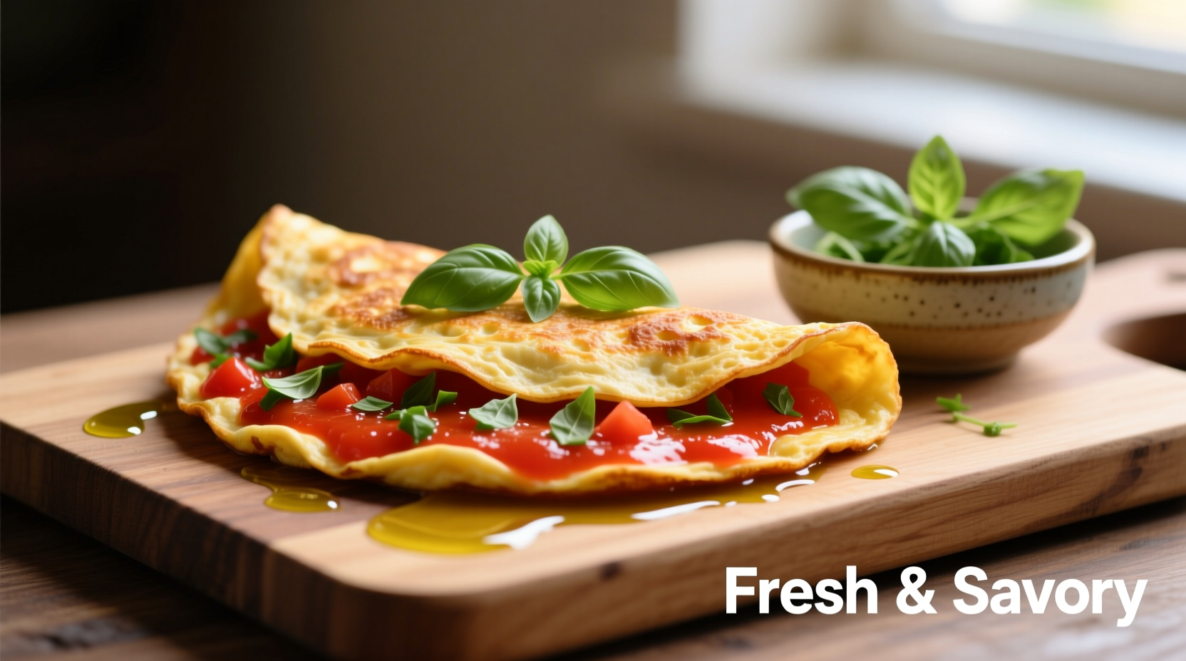 Savory tomato juice omelette with fresh basil