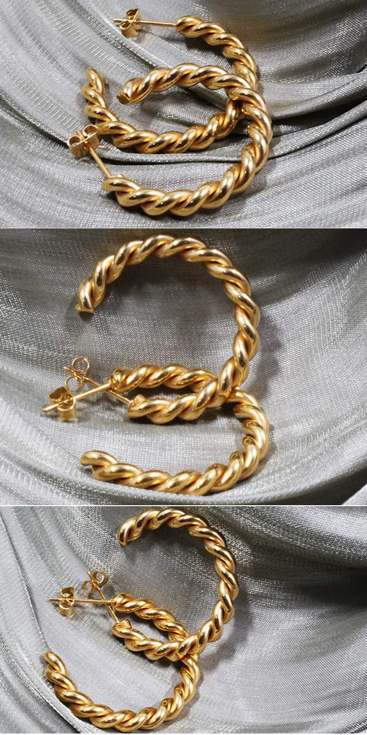 fashion jewelry stainless steel custom big twisted gold plated indian hoop earrings for women