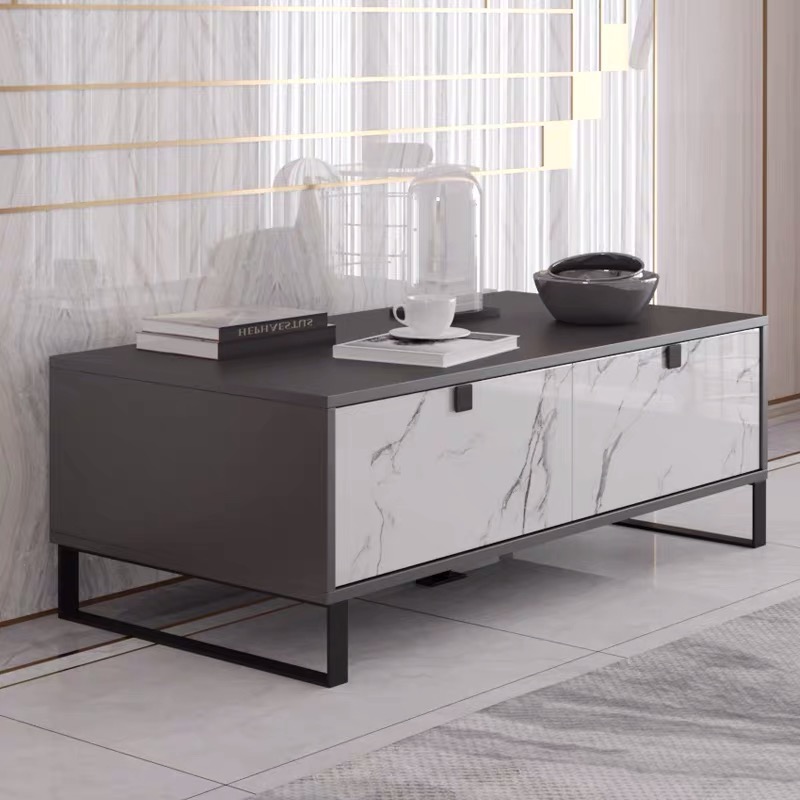 OEM Modern Living Room Cabinets Metal Frame Marble TV Stand and Coffee Table