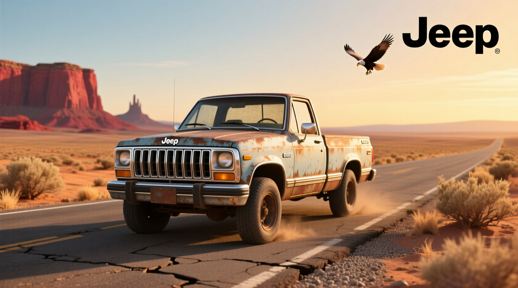 1990 Jeep Comanche pickup truck in desert setting
