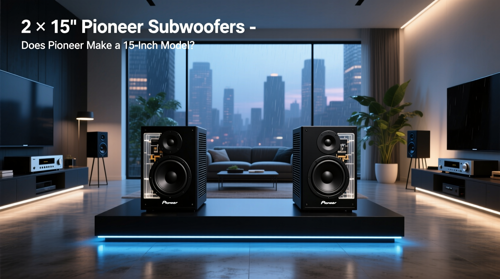 Two Pioneer 15-inch subwoofers side by side