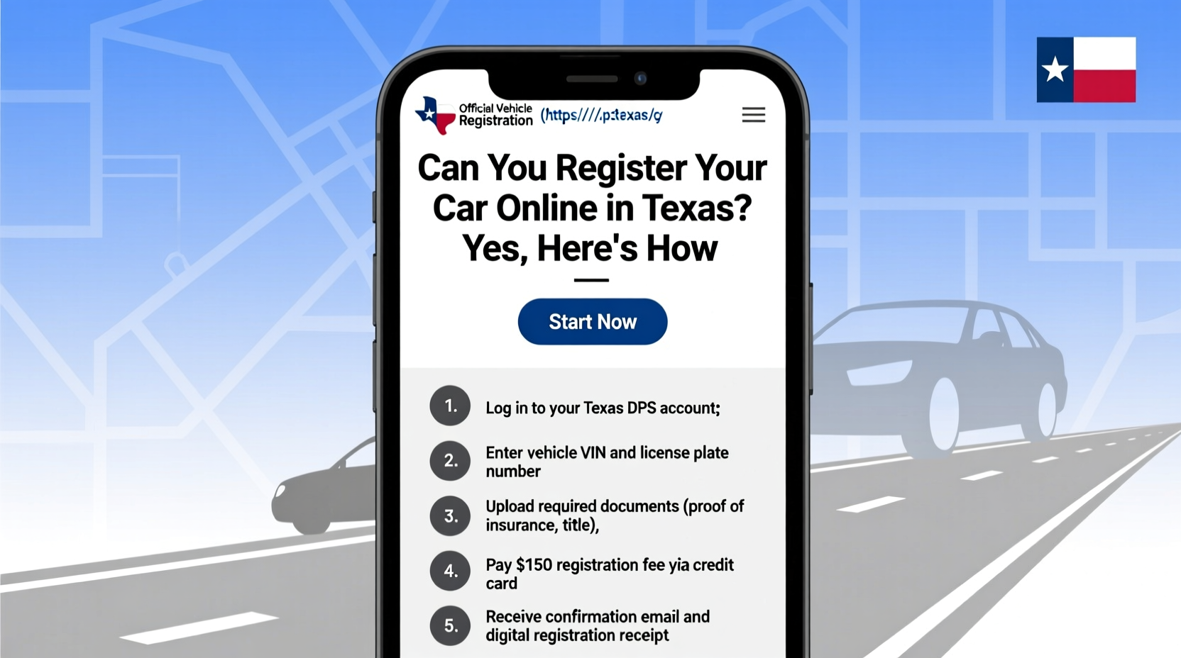 can i register my car online in texas