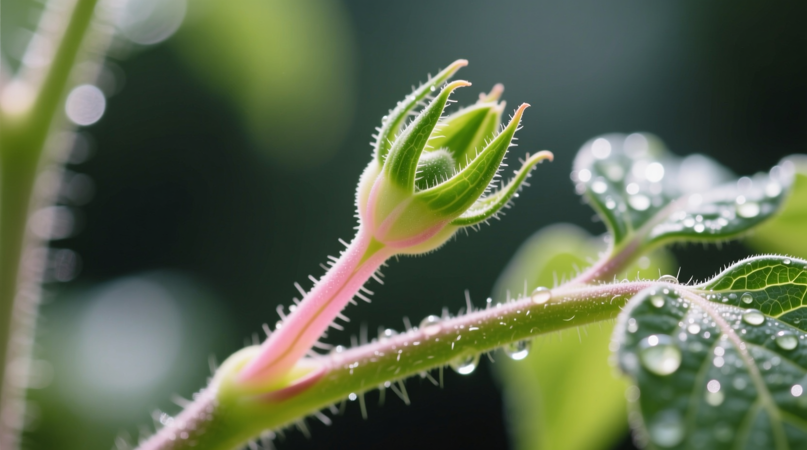 Close-up view of tomato sucker growing at leaf-stem junction