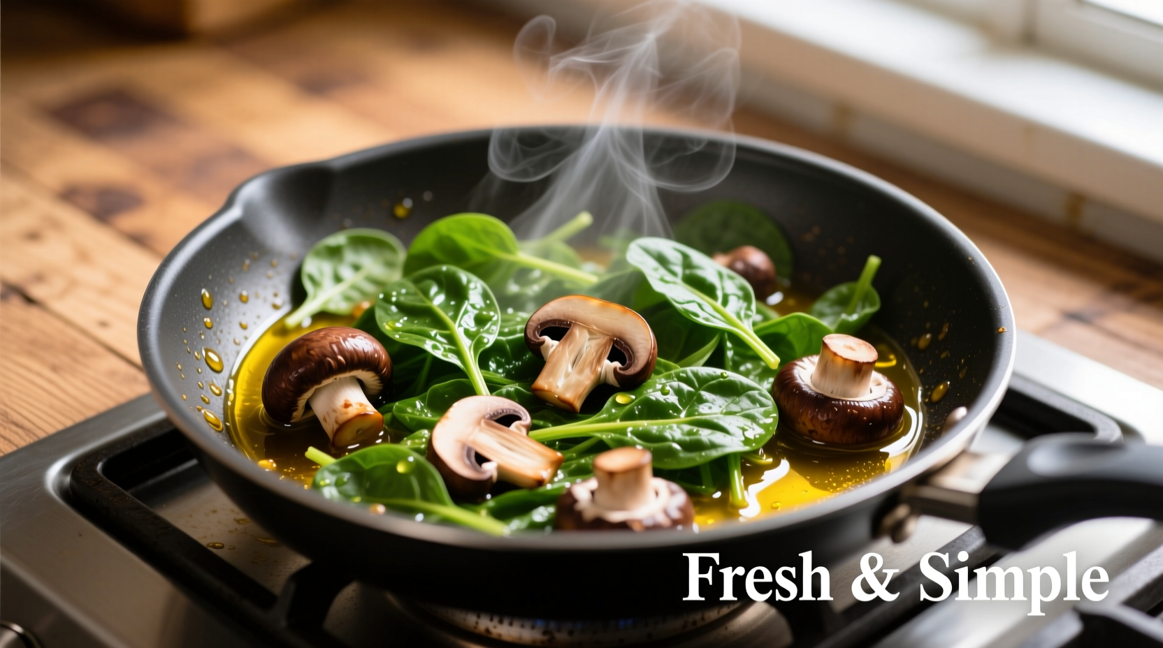 Fresh spinach and mushrooms sautéed in olive oil
