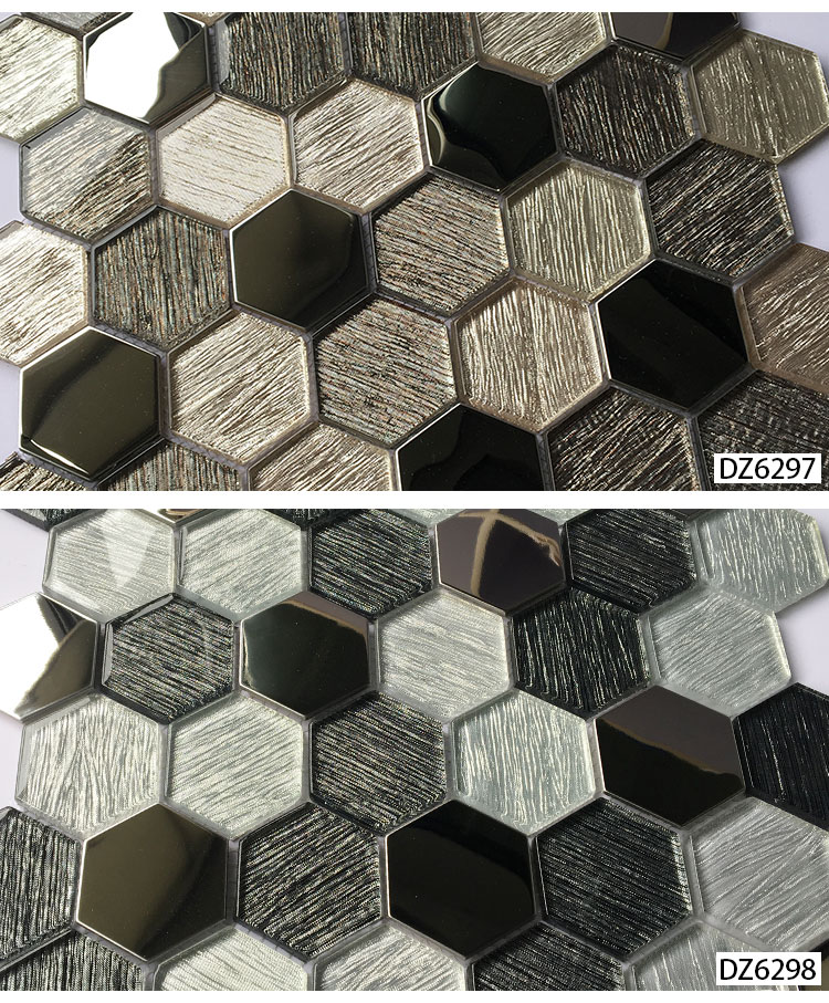 300*300mm Mix Color Hexagon Crystal Glass Tiles Mosaic