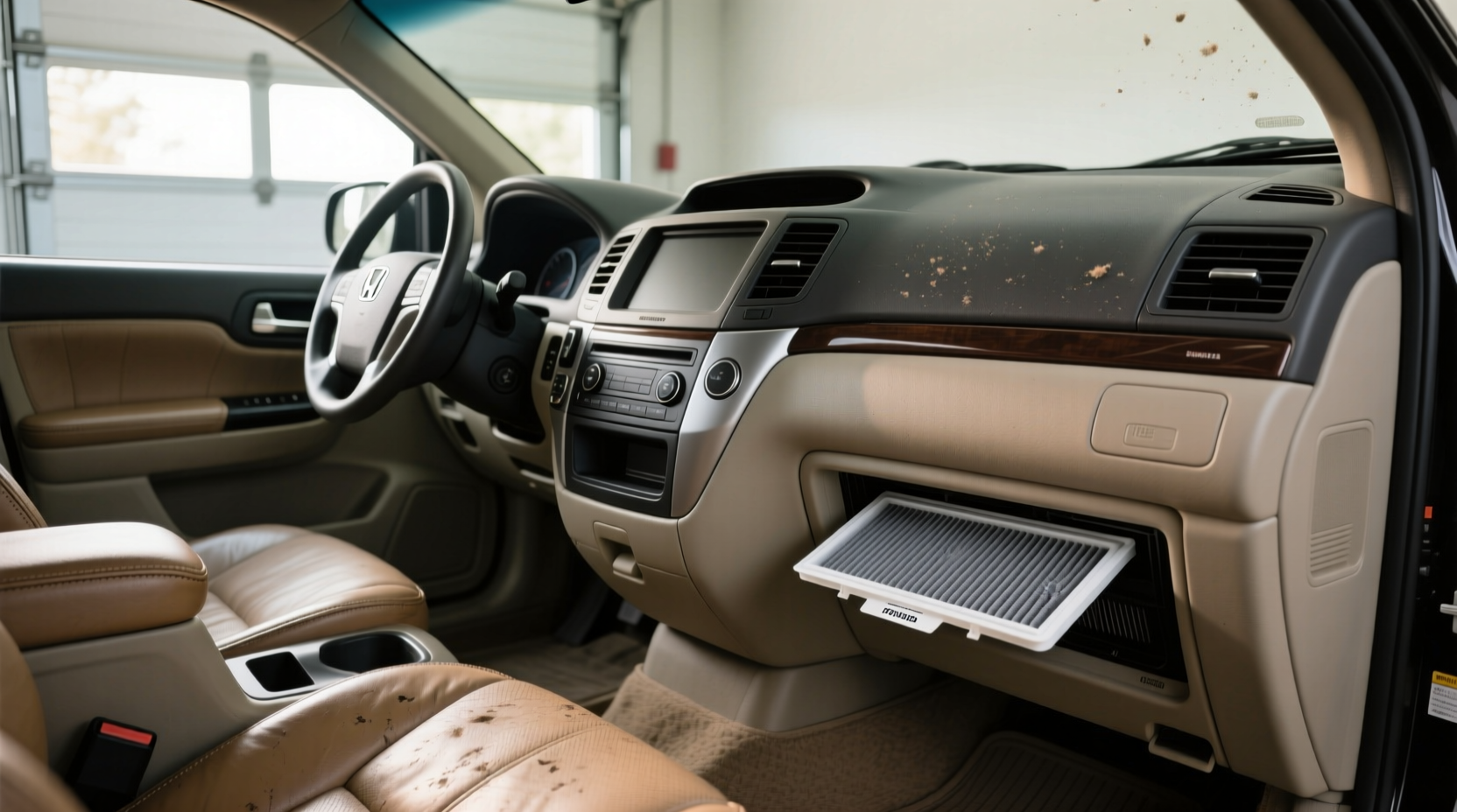 2006 Honda Odyssey cabin air filter being removed from housing