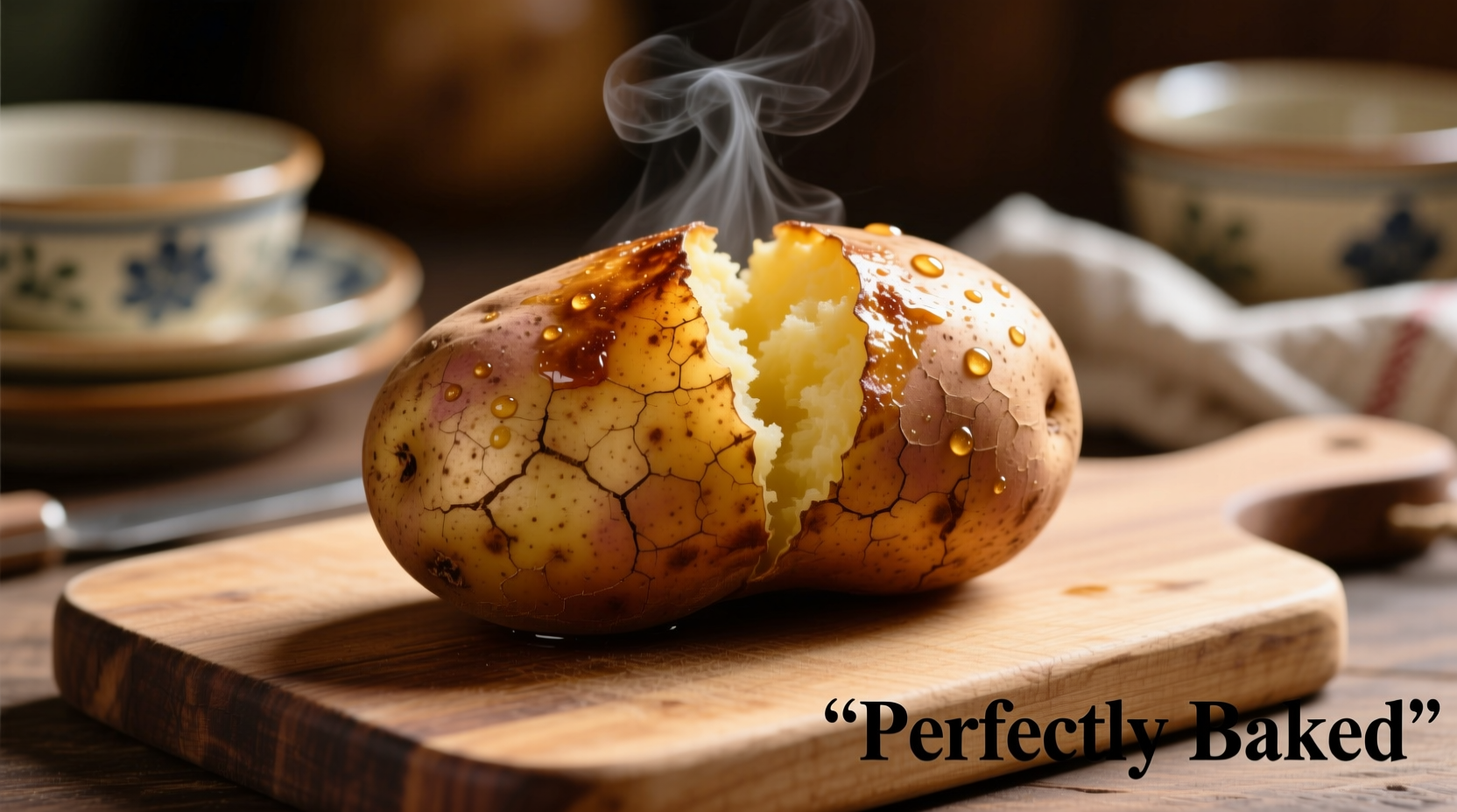 Perfectly baked russet potato with crisp skin