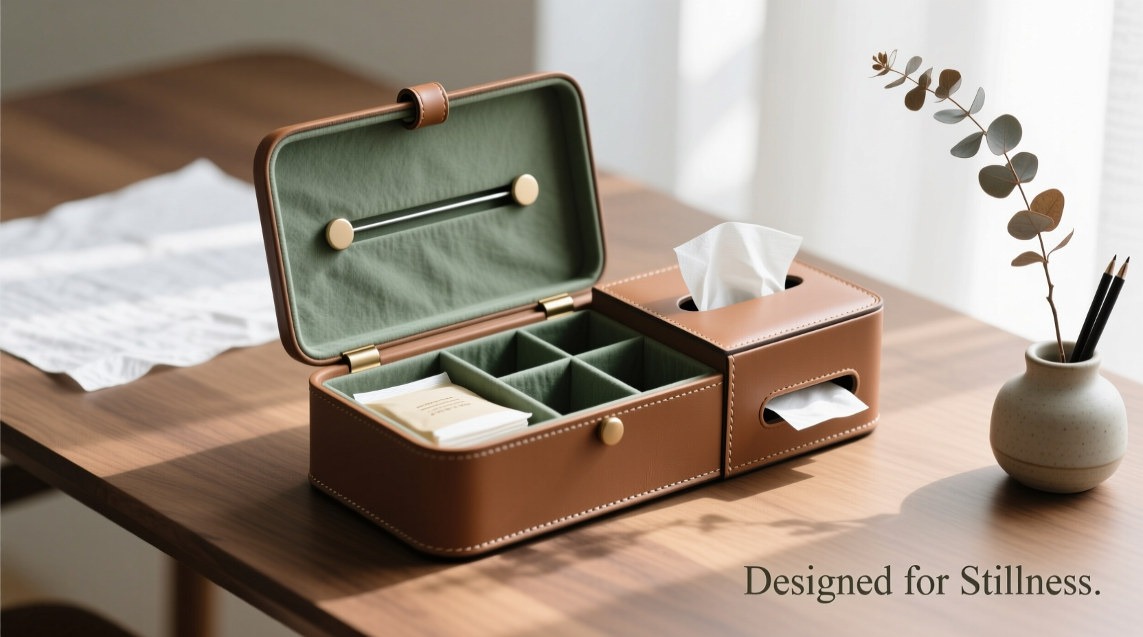 creative and functional ways to organize tissues in a leather tissue box for a neat space