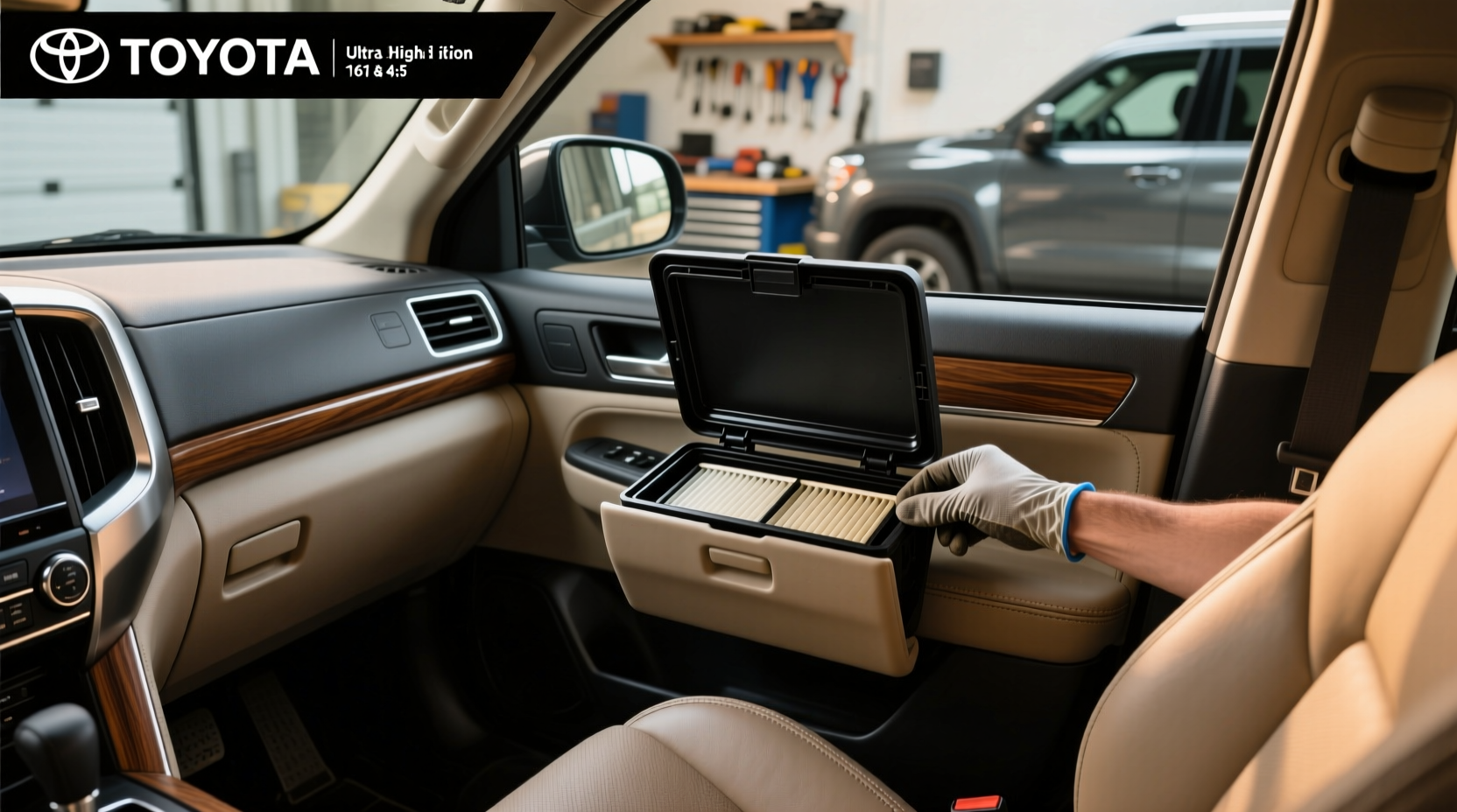 Location of cabin air filter behind glove box in a Toyota Tacoma