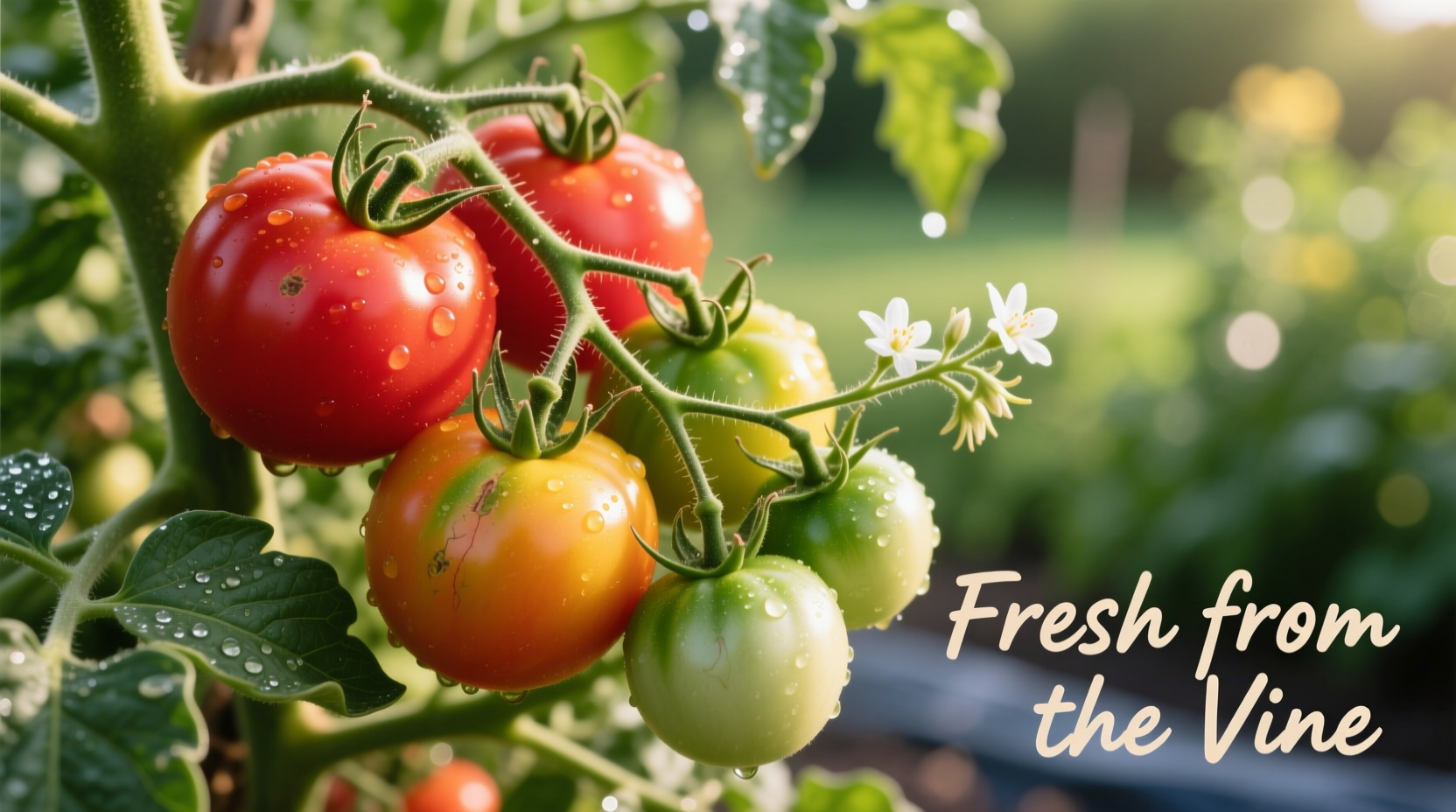 Fresh tomatoes on vine showing different ripeness stages