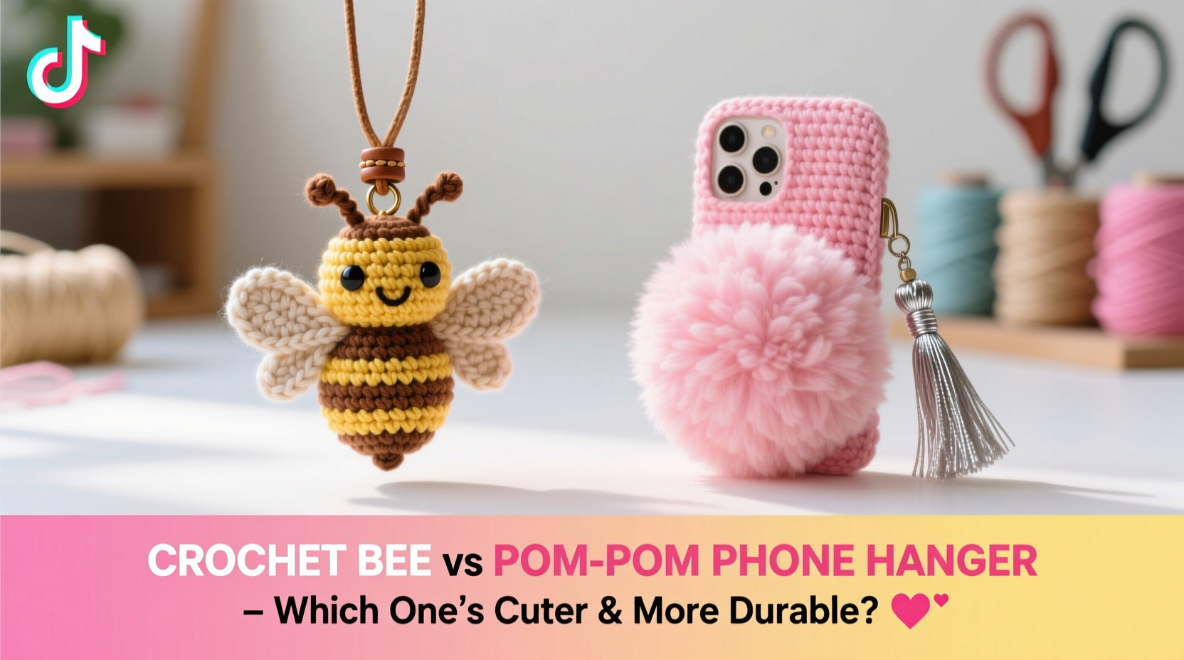 crochet bee pendant vs pom pom phone accessory which ones cuter and more durable according to tiktok 2