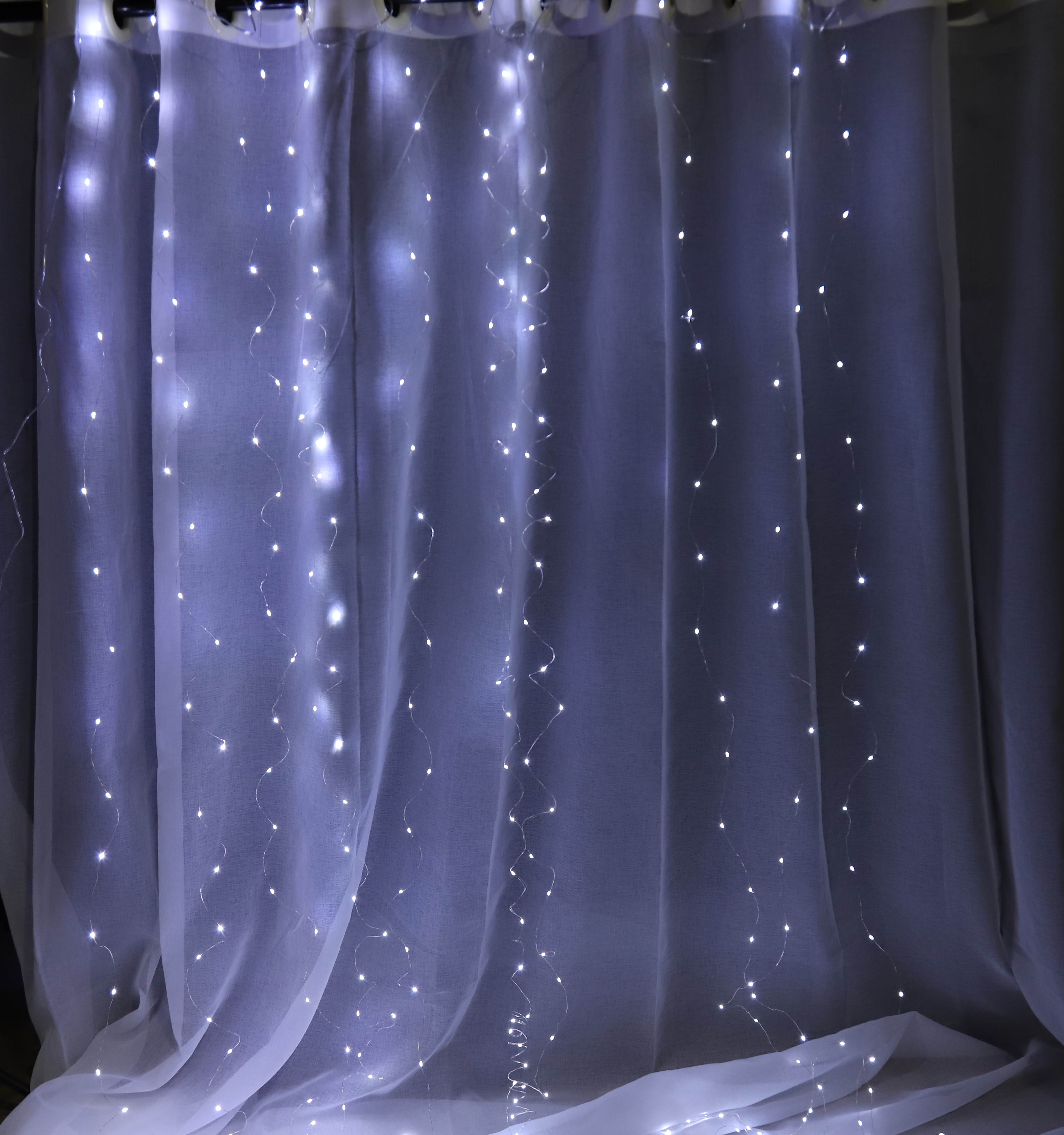 White Curtain Light for Bedroom 300 LED Curtain String Light with Hooks 8 Models Remote neon light wire