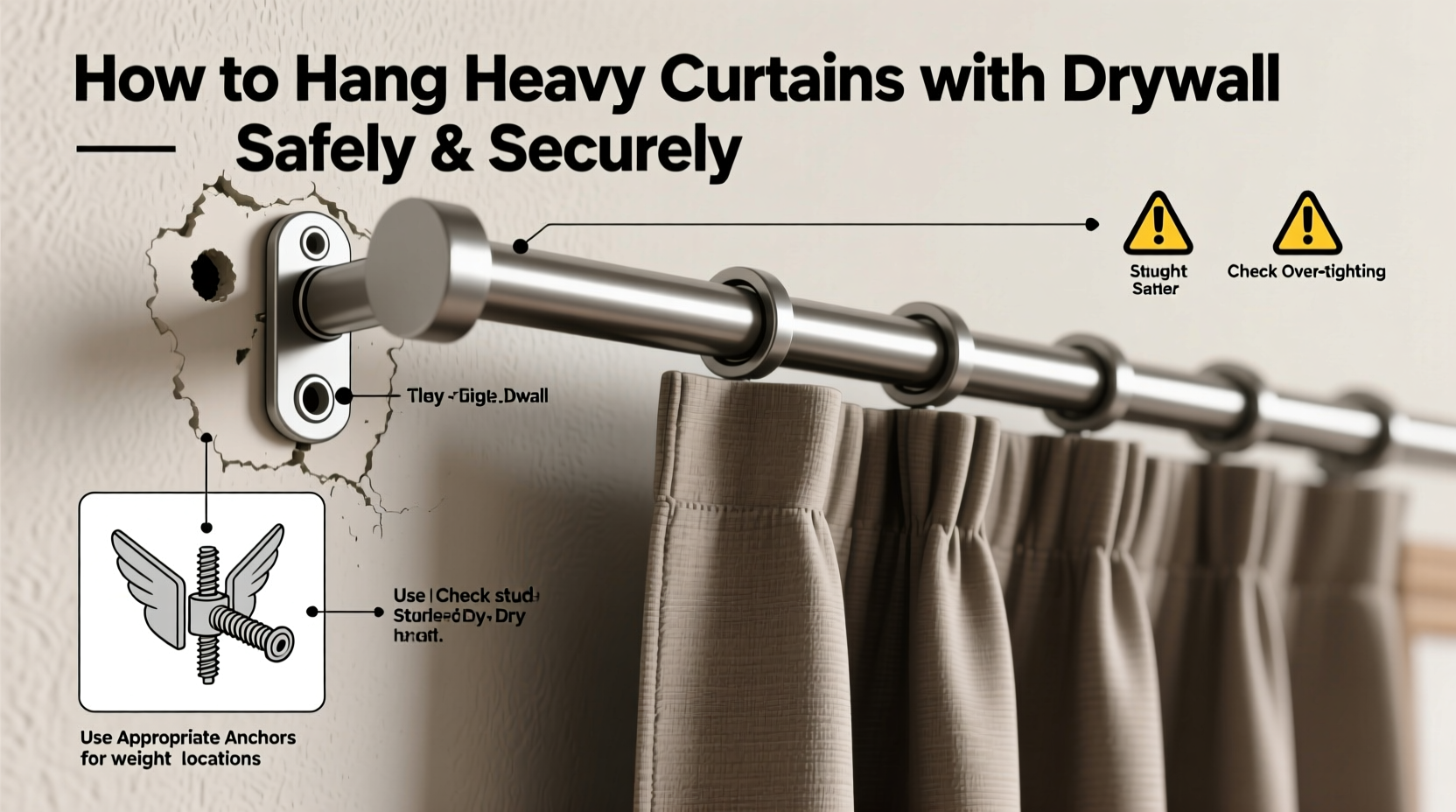 How to Hang Heavy Curtains on Drywall Safely & Securely
