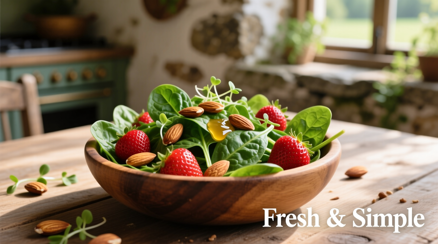 Fresh spinach salad with strawberries and almonds