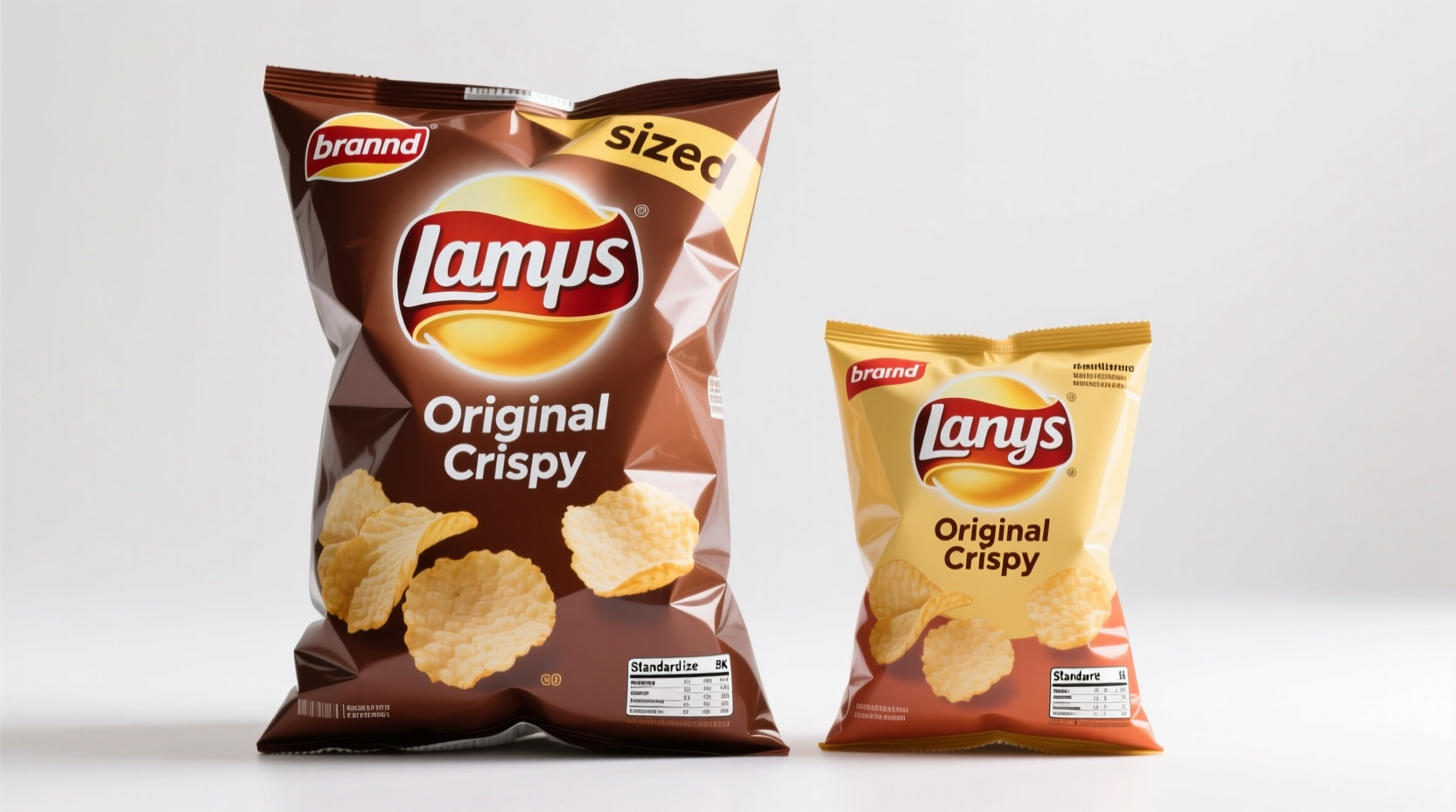 Family size potato chip bag next to regular size comparison