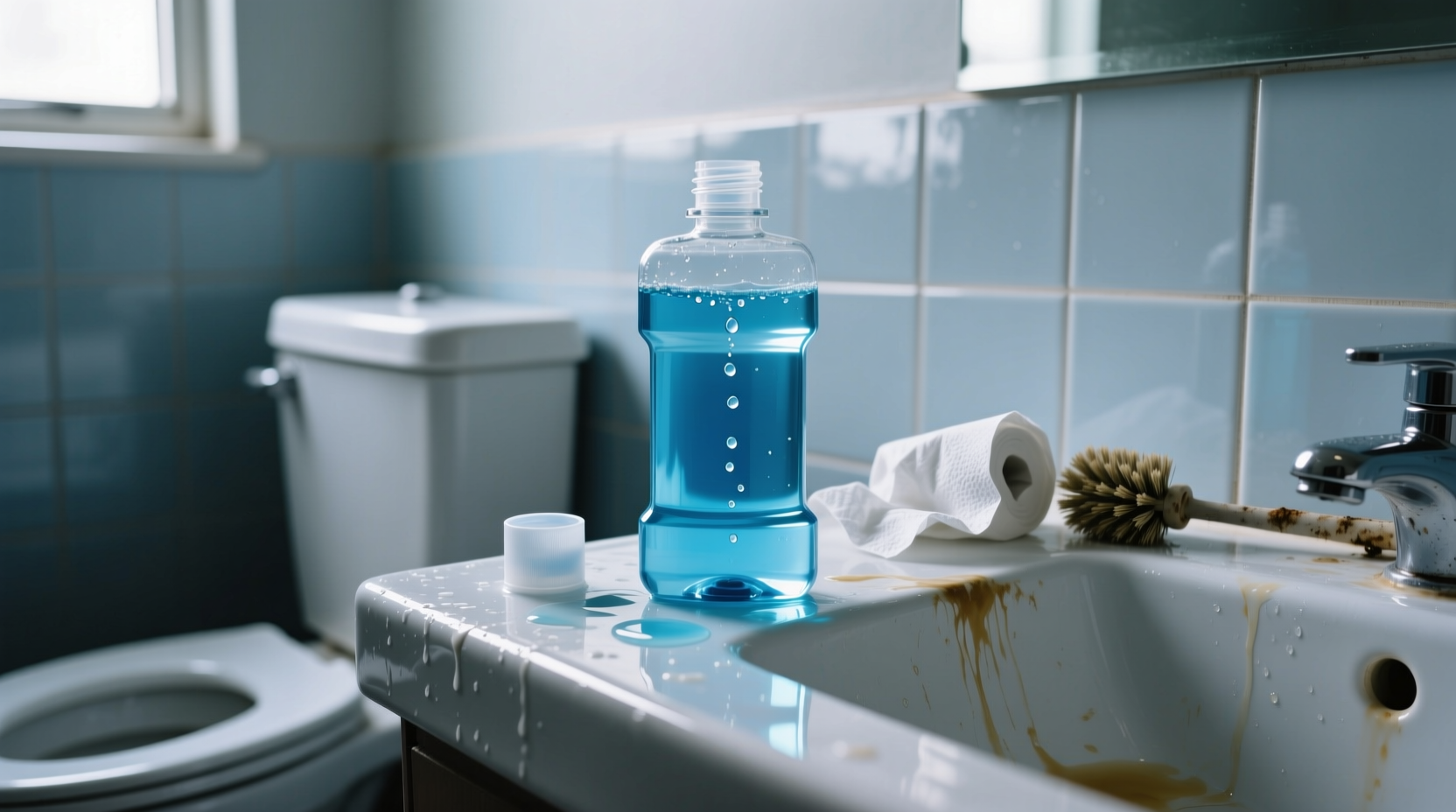 mouthwash works pretty well as an improvised toilet cle