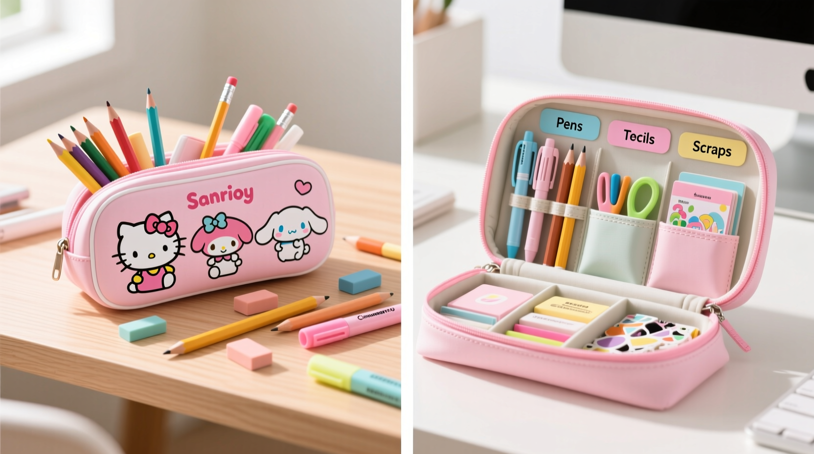 sanrio pencil case vs pencil case with compartments which keeps your stuff more organized