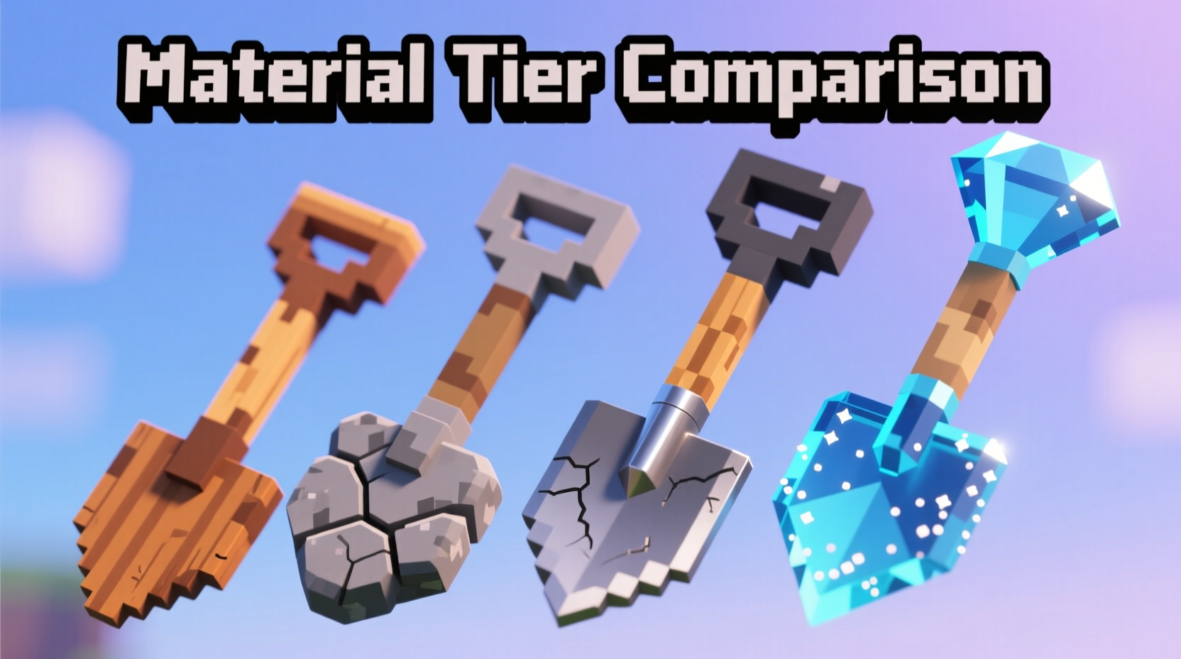 Minecraft spades showing different material tiers