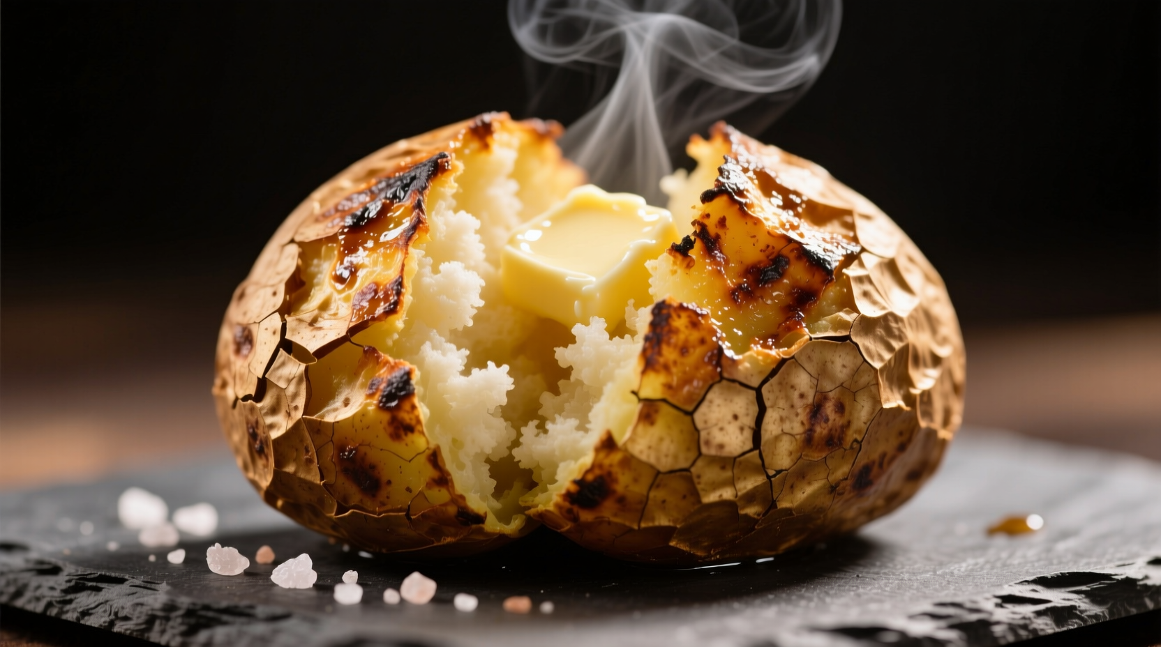 Perfectly grilled baked potato with crispy skin and fluffy interior