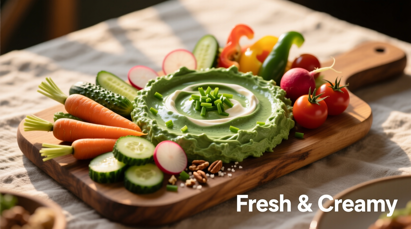 Creamy spinach dip served with vegetable crudités