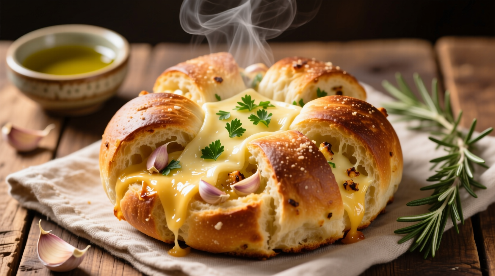 sourdough discard garlic pull apart bread