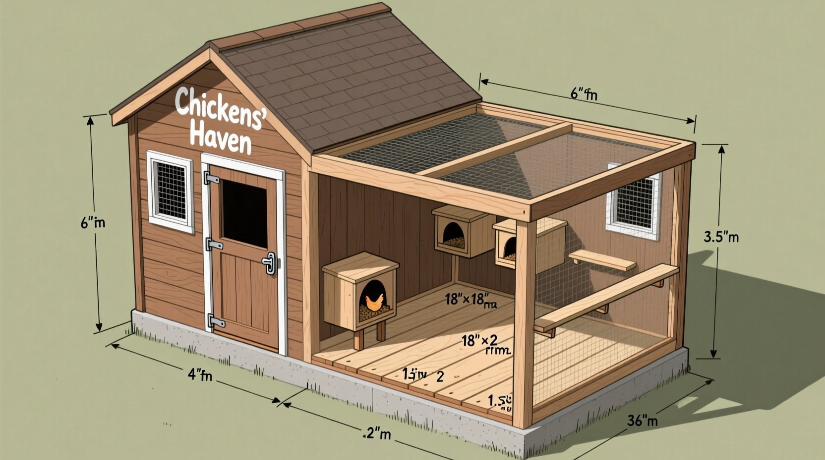 DIY chicken coop layout with measurements