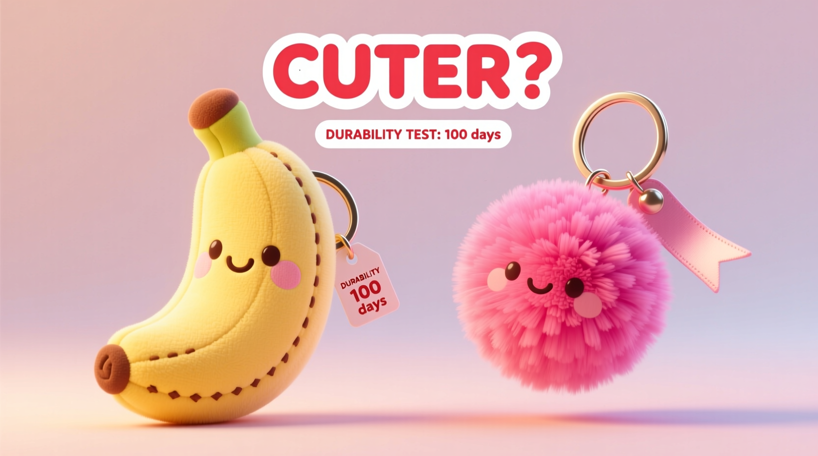 banana plush keychain vs pompom keychain which one is cuter and lasts longer