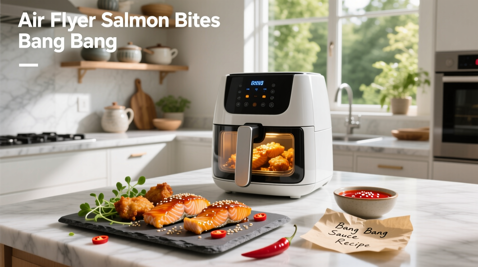 air fryer salmon bites with bang bang sauce