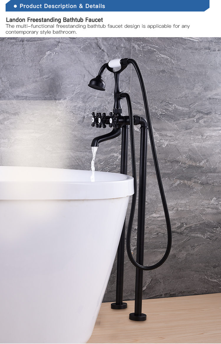 Orb Black Bath Tub Faucet Floor Mount Antique Filler Brass Shower Mixer Taps Faucets Hand Tap